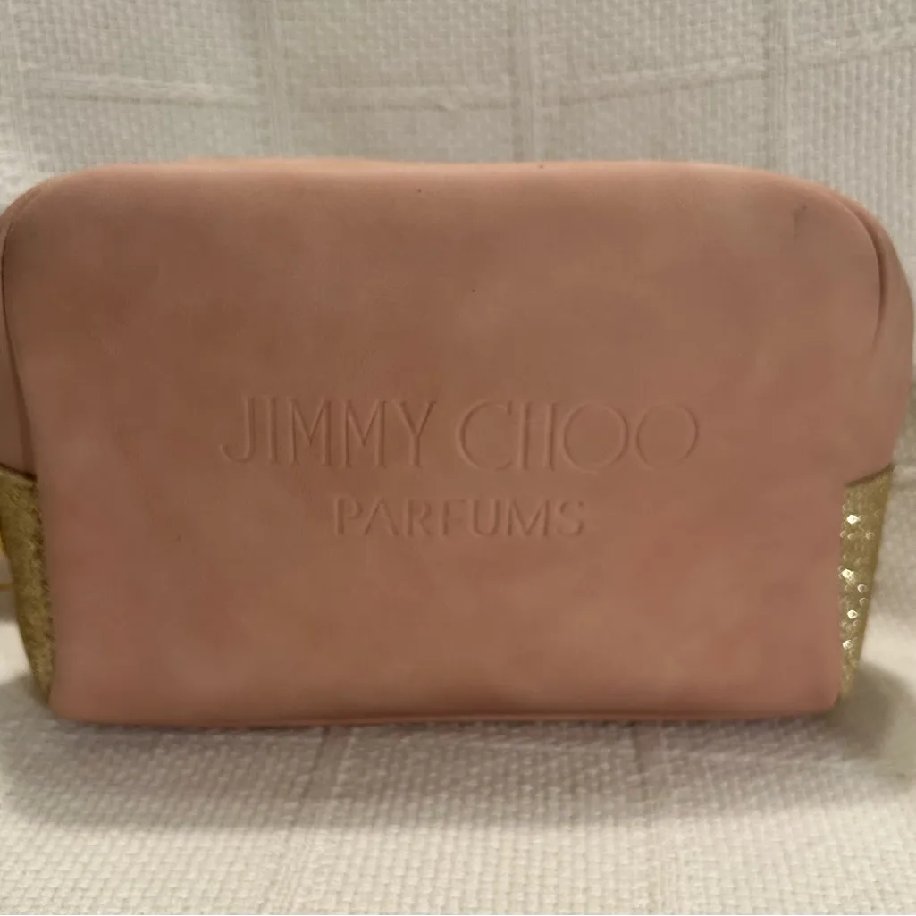 Jimmy Choo Parfums Blush Pink and Gold Glitter Makeup Travel Bag Zip Up Purse - Image 2