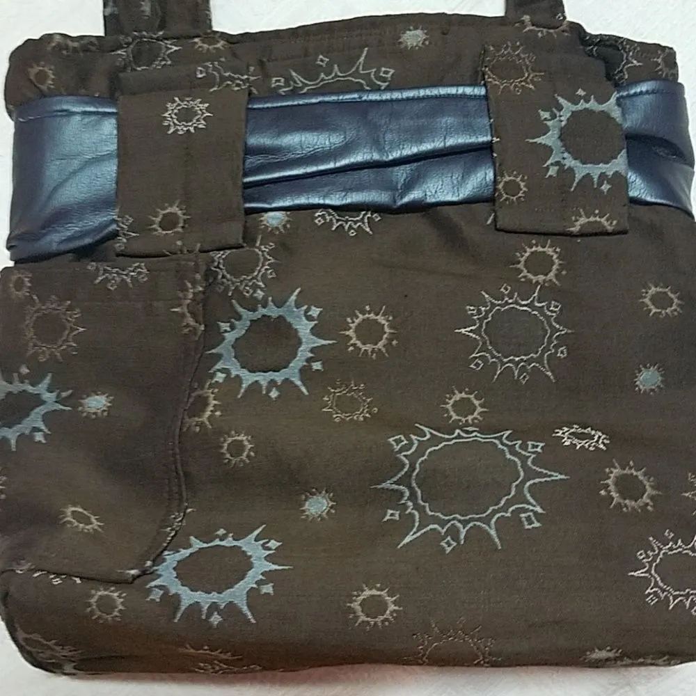 Brown & Blue Patterned Bag with a Blue Tied Belt - Image 3