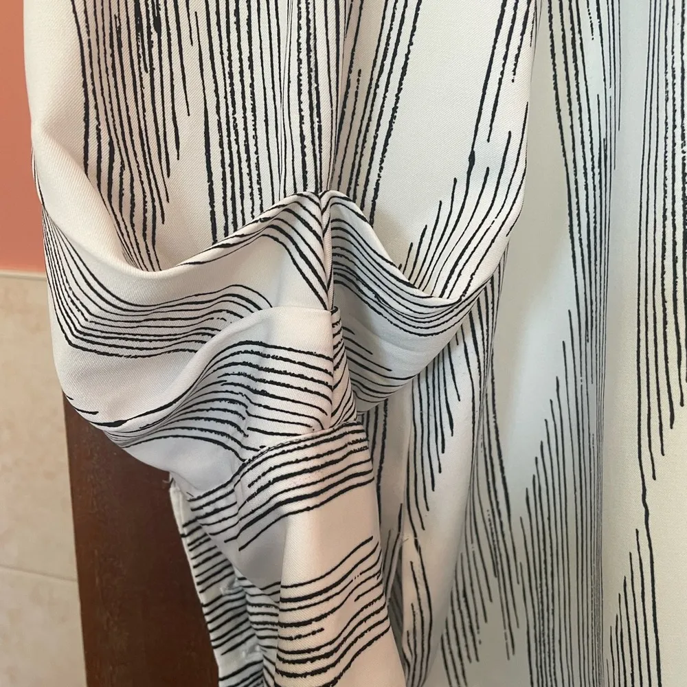 Rebel Wilson x Angels Women Plus White Black Striped LS Vneck Blouse - Image 5