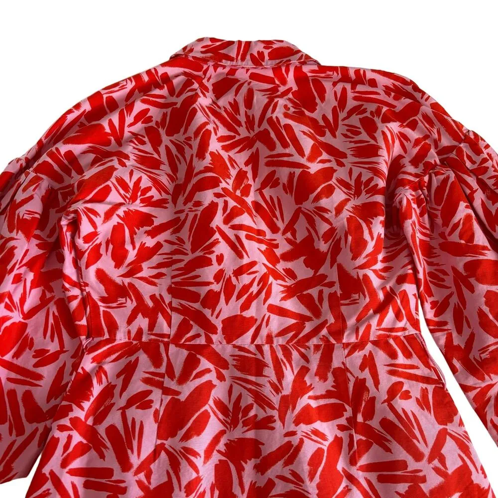 Veronica Beard Samy Red & Pink Poppy Floral Print Button Up Mini Shirt Dress 4 - Image 11