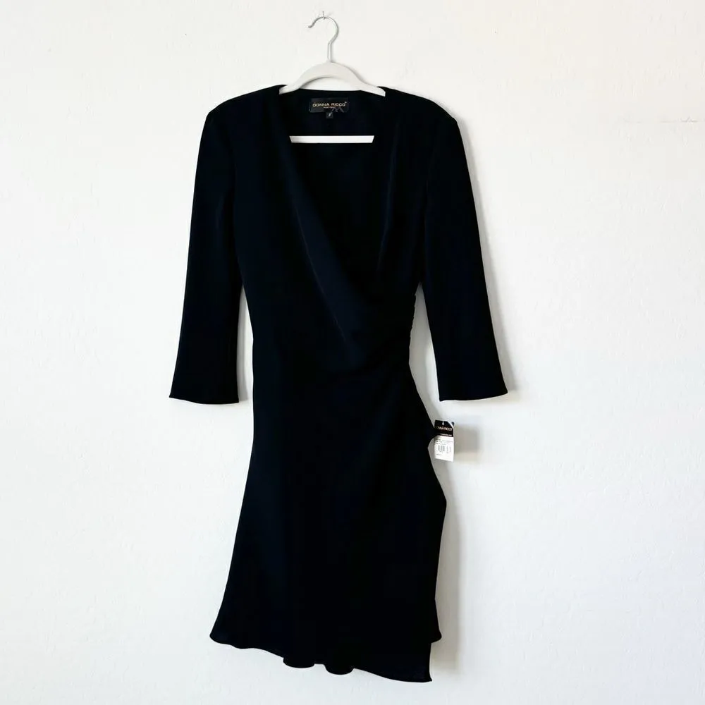 NWT Vintage DONNA RICCO Black Faux Wrap Cocktail Party Dress Size 8 - Image 4
