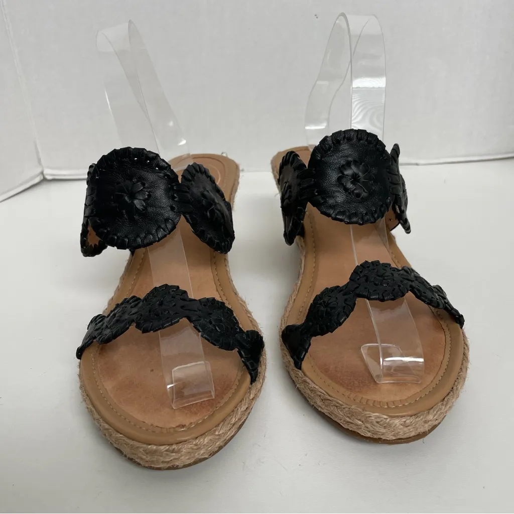 Jack Rogers Sandals Shelby Espadrille Wedge Slides Leather Medallions Black - Image 2