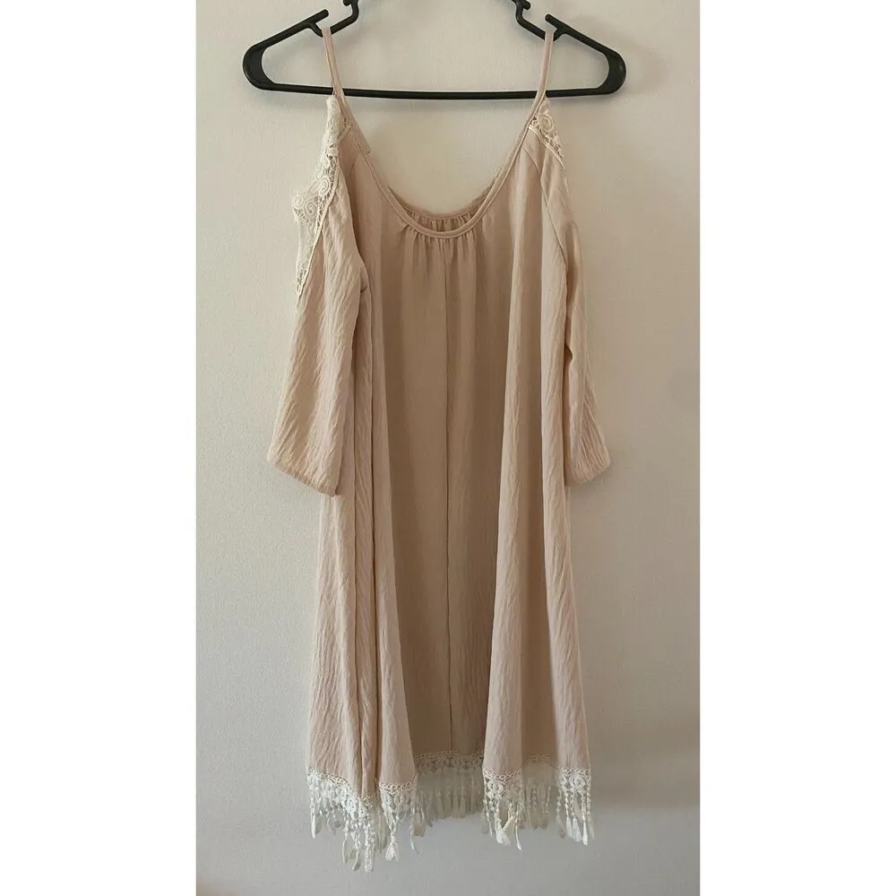 Shein Beige Coverup Fringe Women's Sz Medium - Image 3