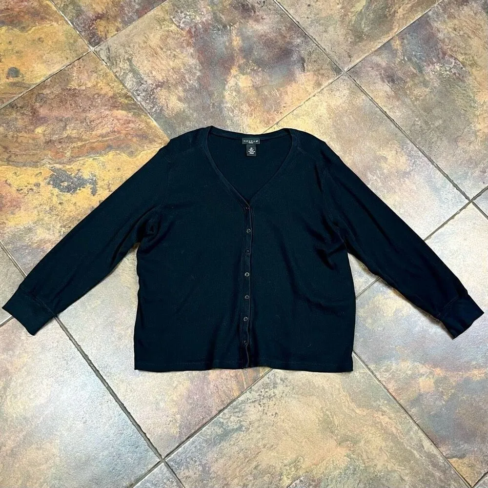 Rafaella Women’s Black Long Sleeve Ribbed Button Up Cardigan 2X - Image 3