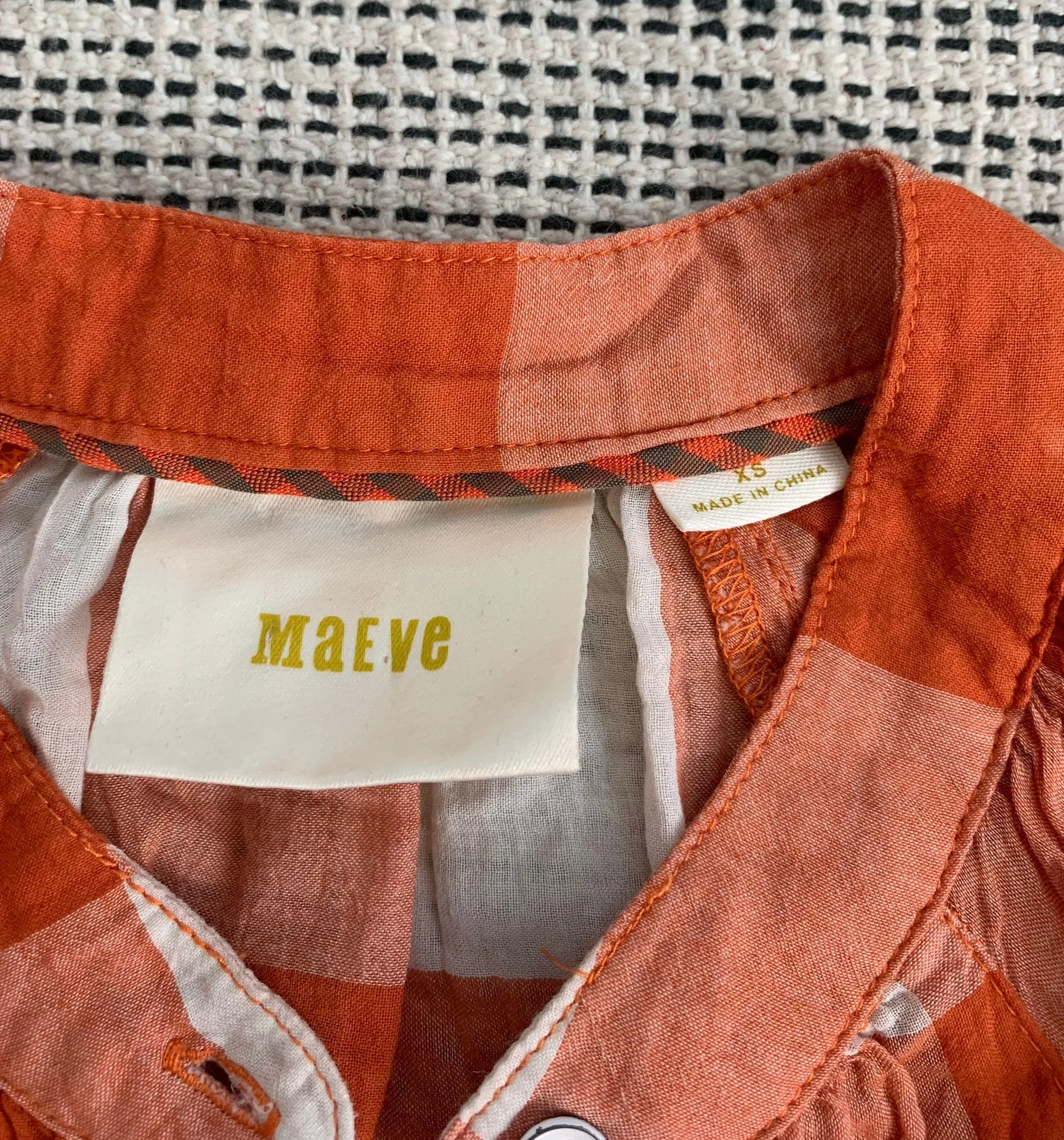 Anthropologie Maeve Orange Gingham Blouse XS - Image 4