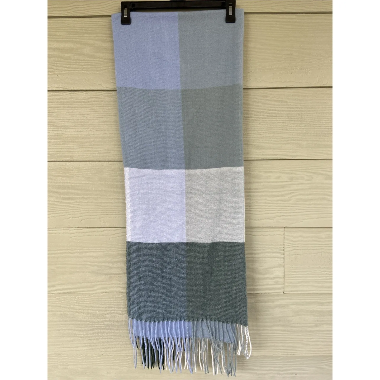 Pashmina Blue Green Plaid 100% Cashmere Fringe Scarf Outerwear Womens Accessory - Image 5