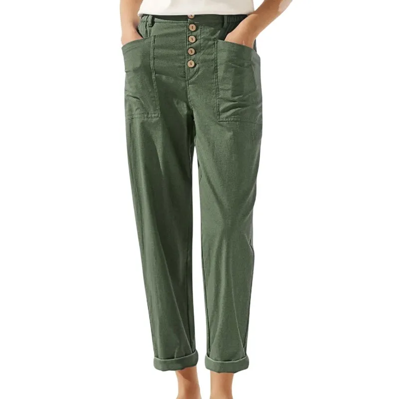 Lintico Linen Simple Button Fly Trouser HEIDI Women L Forest Green Coast Minimal Size L - Image 7