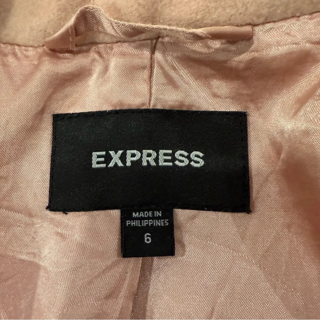Express Button Front Wool/Cashmere Blend Pea Coat Faux Fur Trim Women’s 6 Pink - Image 7