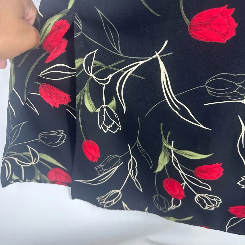 Vintage Y2K Black Red Roses Dress Size 8 Petite Whimsical Grunge - Image 6