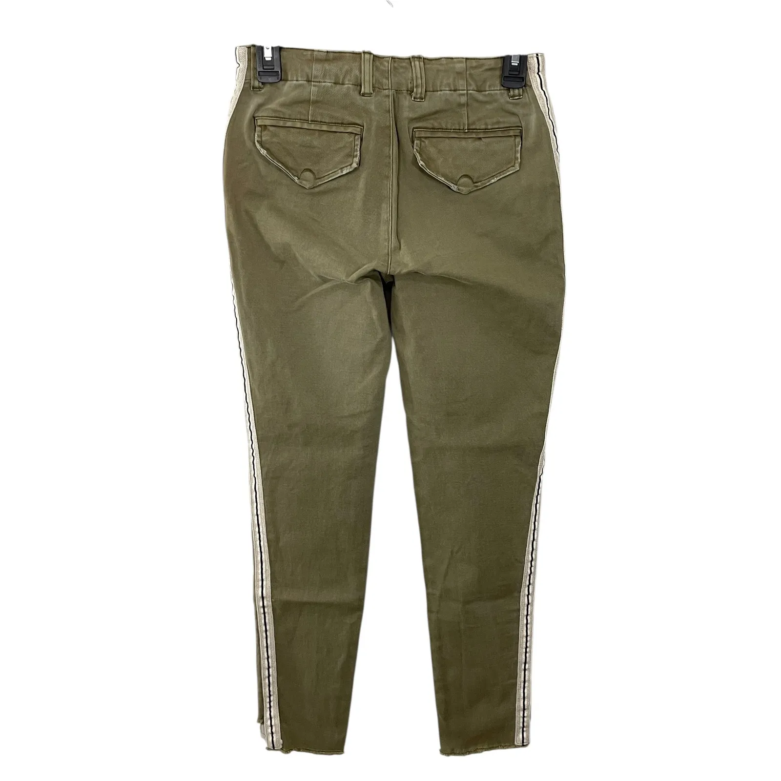 MONROW Women's Olive Army Green Pants Size 26 Raw Hem Side Stripe‎ Chino - Image 2