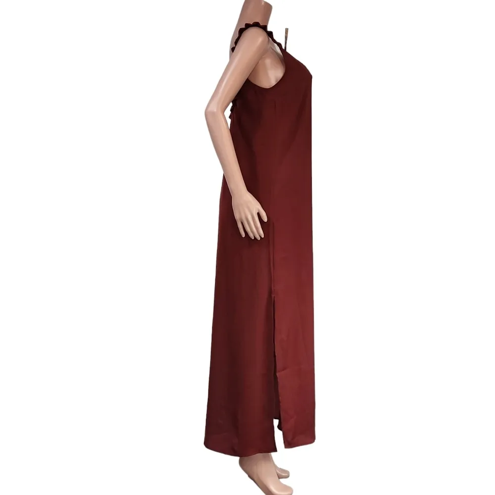 Express Ruffle Neck Low Back Midi-maxi Burnt Orange Slip Dress Sz S - Image 12