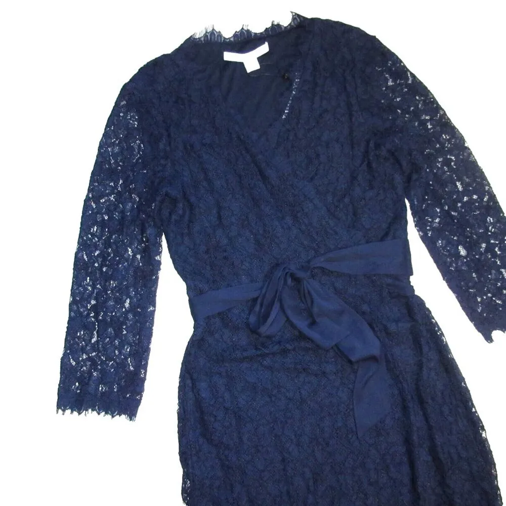 NWT Diane Von Furstenberg Julianna Lace Long in Midnight Wrap Maxi Dress 8 $898 - Image 6