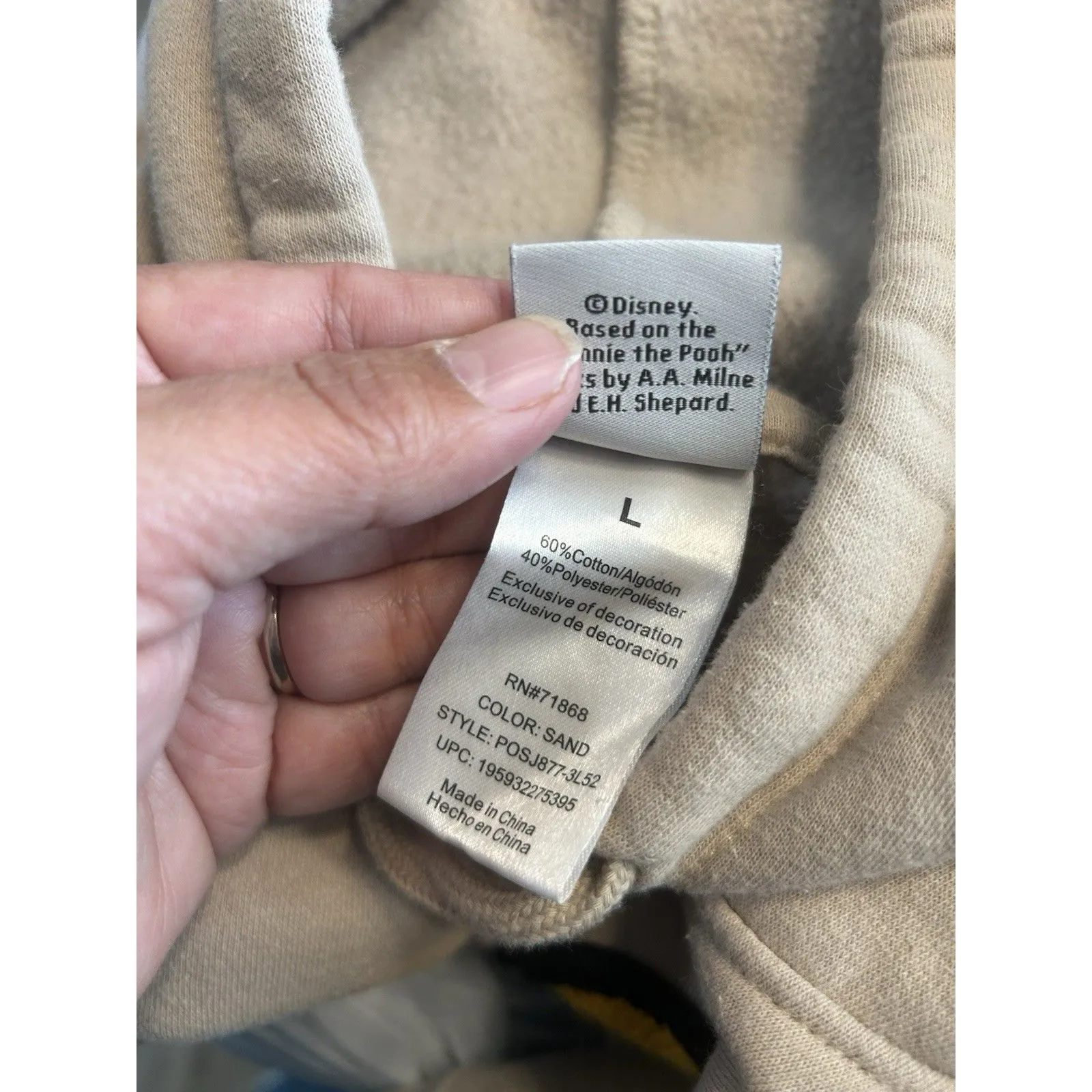 Disney Sweater Women’s Large Tan Winnie The Pooh Hoodie Sweatshirt Embroidered - Image 4