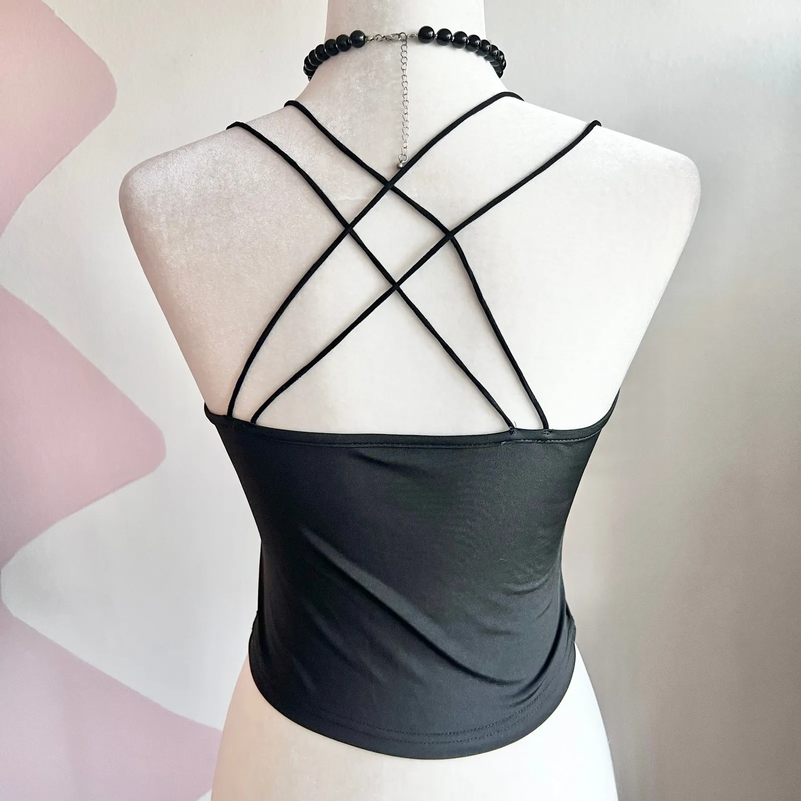 Black Strappy‎ Tank Top, Gothic Whimsigoth Grunge Indie Sleaze Small - Image 3