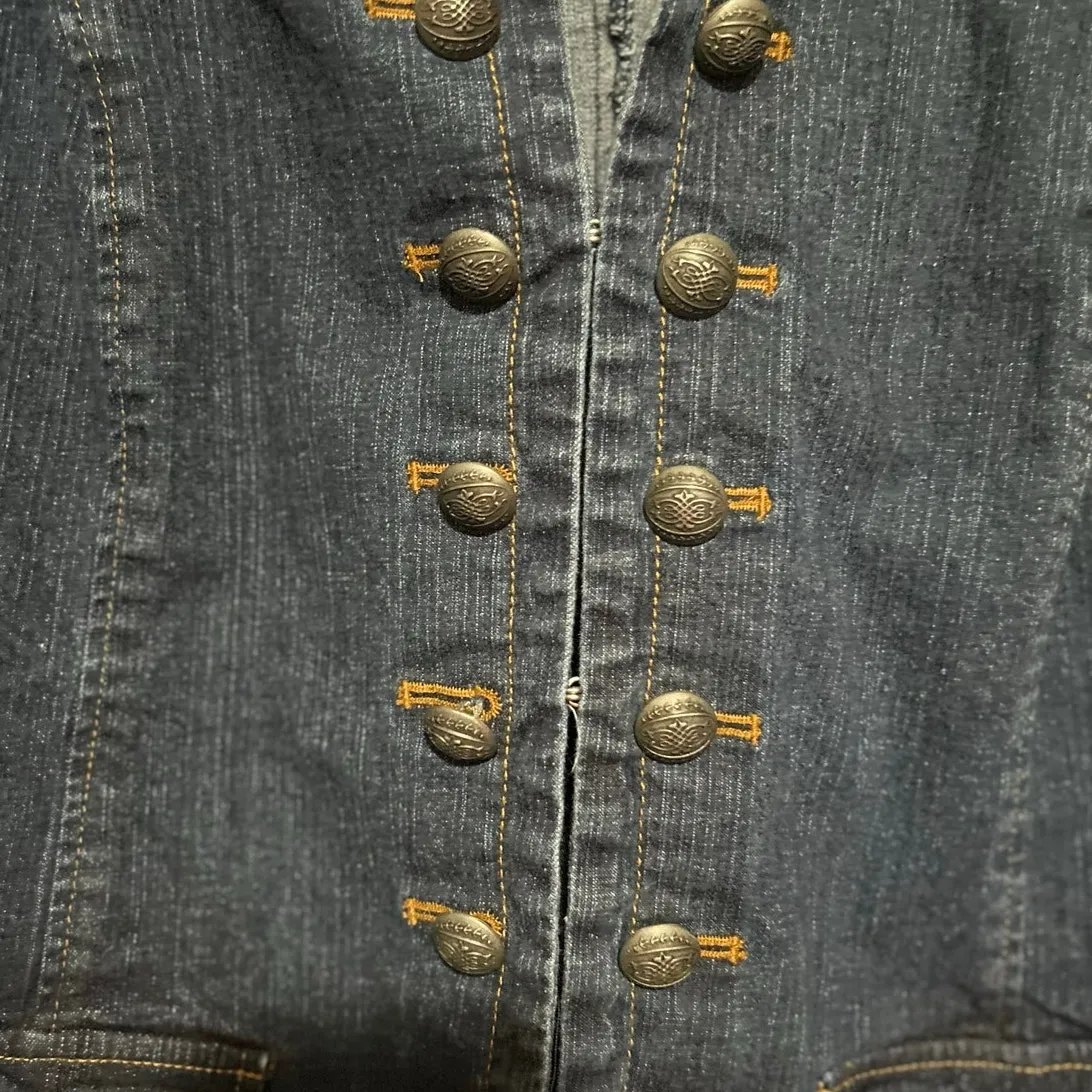 Denim 24/7 Women's Denim Blue‎ Jean Officer Peplum Jacket Faux Buttons Size 26W Blue - Image 3