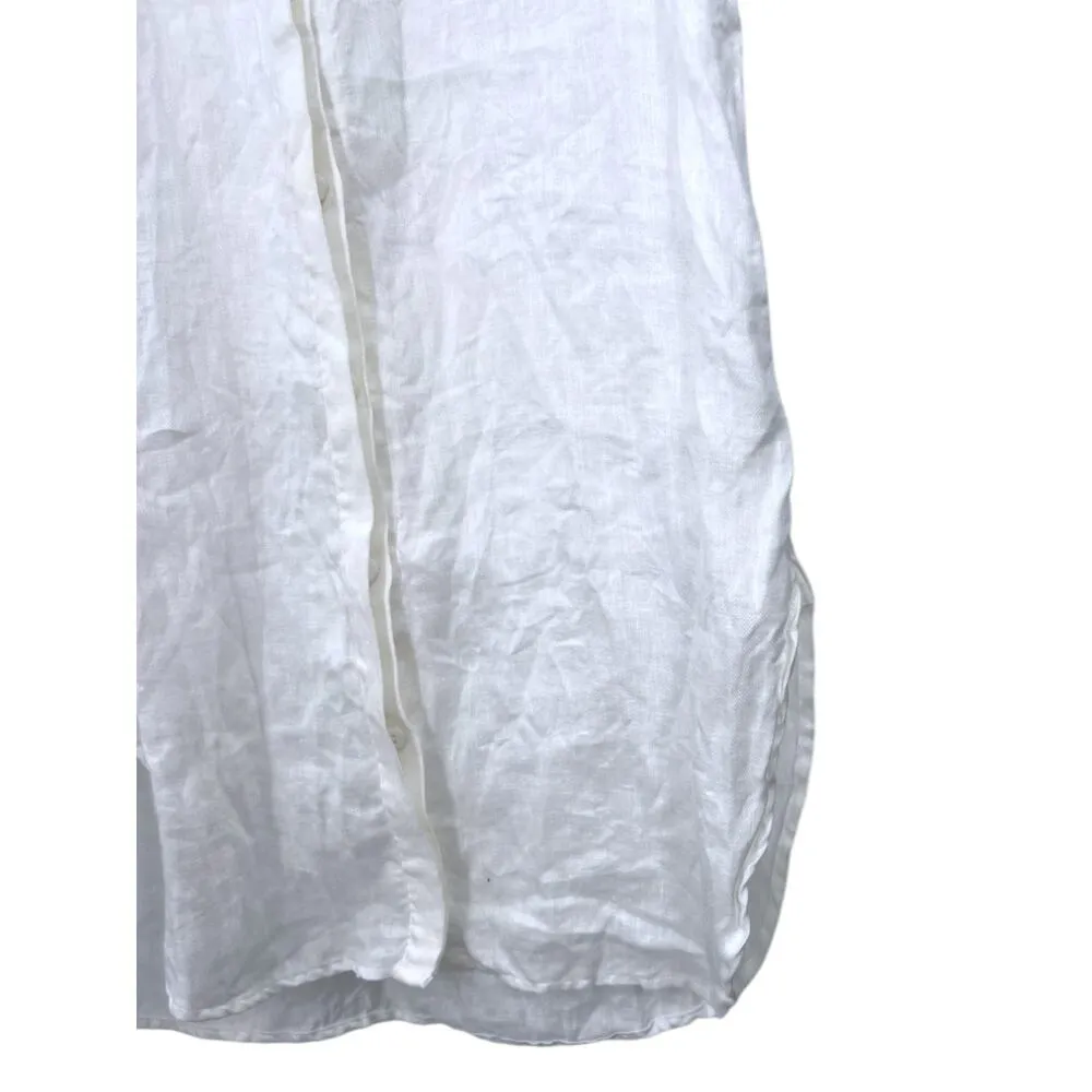 Jarbo | XS 0 |100% Luxury Linen Tunic Button Up Collared Mini Dress Top Women's White - Image 4