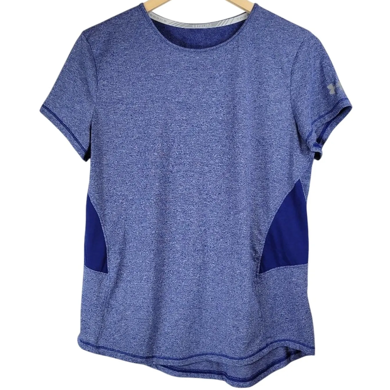 Under Armour Women Blue Short Sleeve Running Training Shirt Top UA HeatGear‎ - Image 2