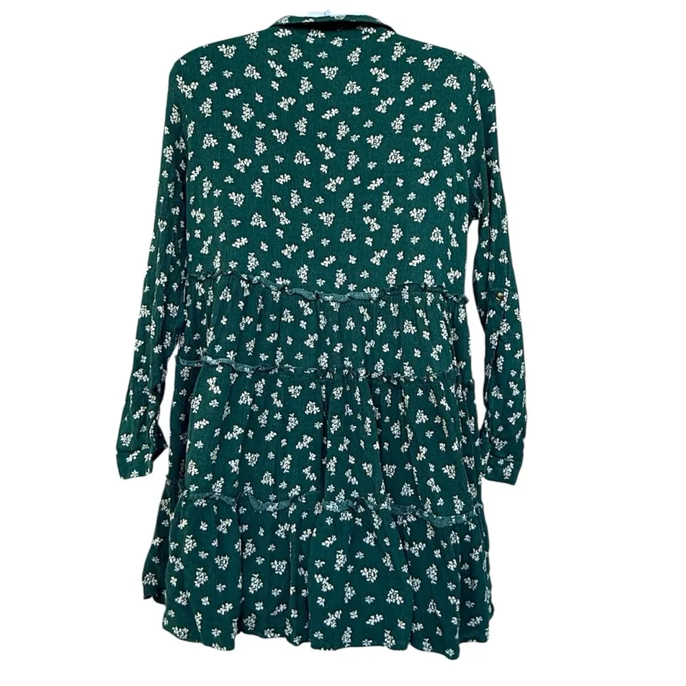 Blue Rain Hunter Green Longsleeve Dress with White Floral Accents - Image 2
