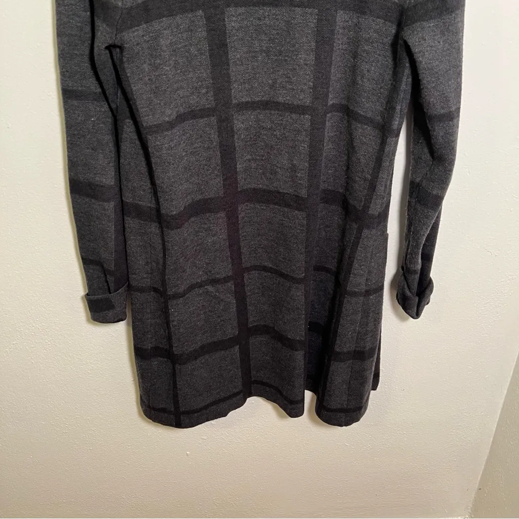 FORTUNE + IVY Open Front Cardigan Dark Gray Black Checkered Plaid XS - Image 8