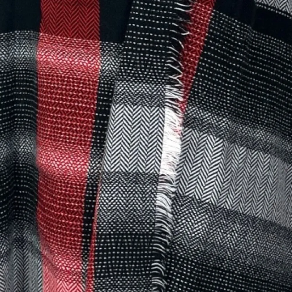 Merona Scarf Wrap Shawl Oblong Fringe Black Red White Plaid Women’s One Size - Image 10