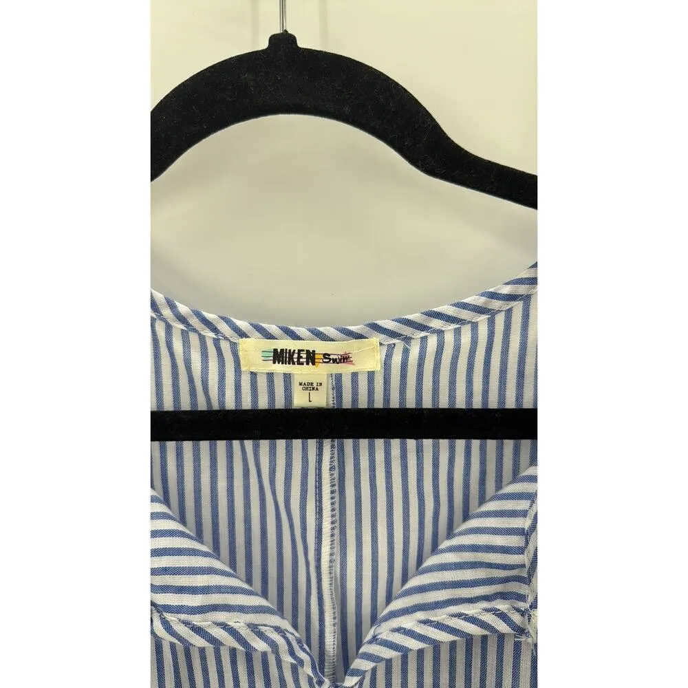 Miken Swim Pullover Stripped poncho Swim coverup colorful pompoms size L Blue Size L - Image 3