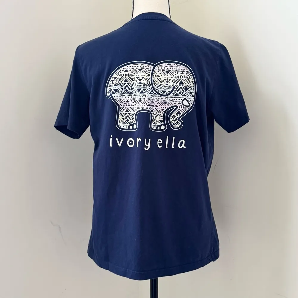 Ivory Ella T-Shirt Womens M Short Sleeve Crew Neck Pocket Graphic Blue Cotton - Image 2