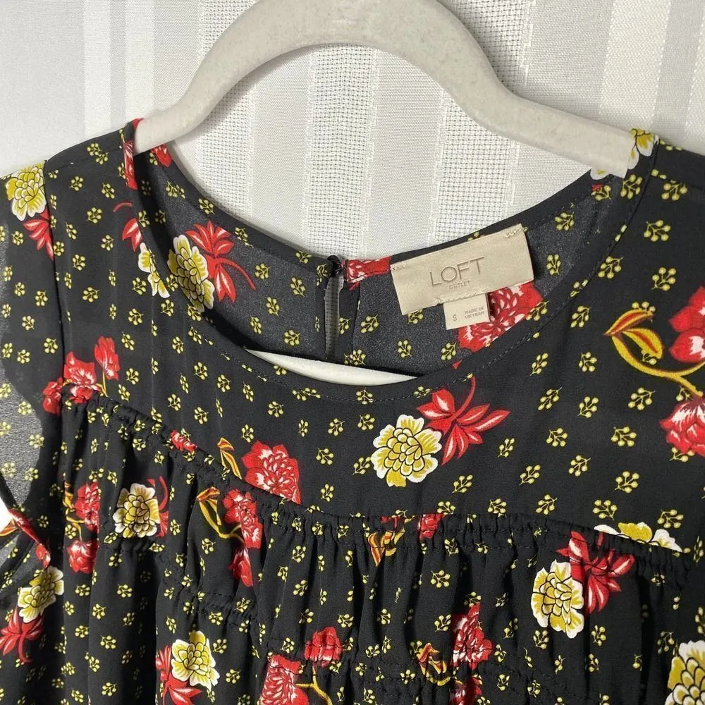 LOFT Outlet Sleeveless Floral Tank Top Blouse Small Black Red Workwear Office - Image 3