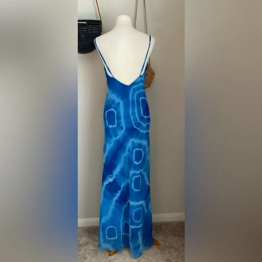 Vintage Jay Jacobs Blue Tie Dye Mesh Spaghetti Strap Maxi Dress, Size Large Size M - Image 3