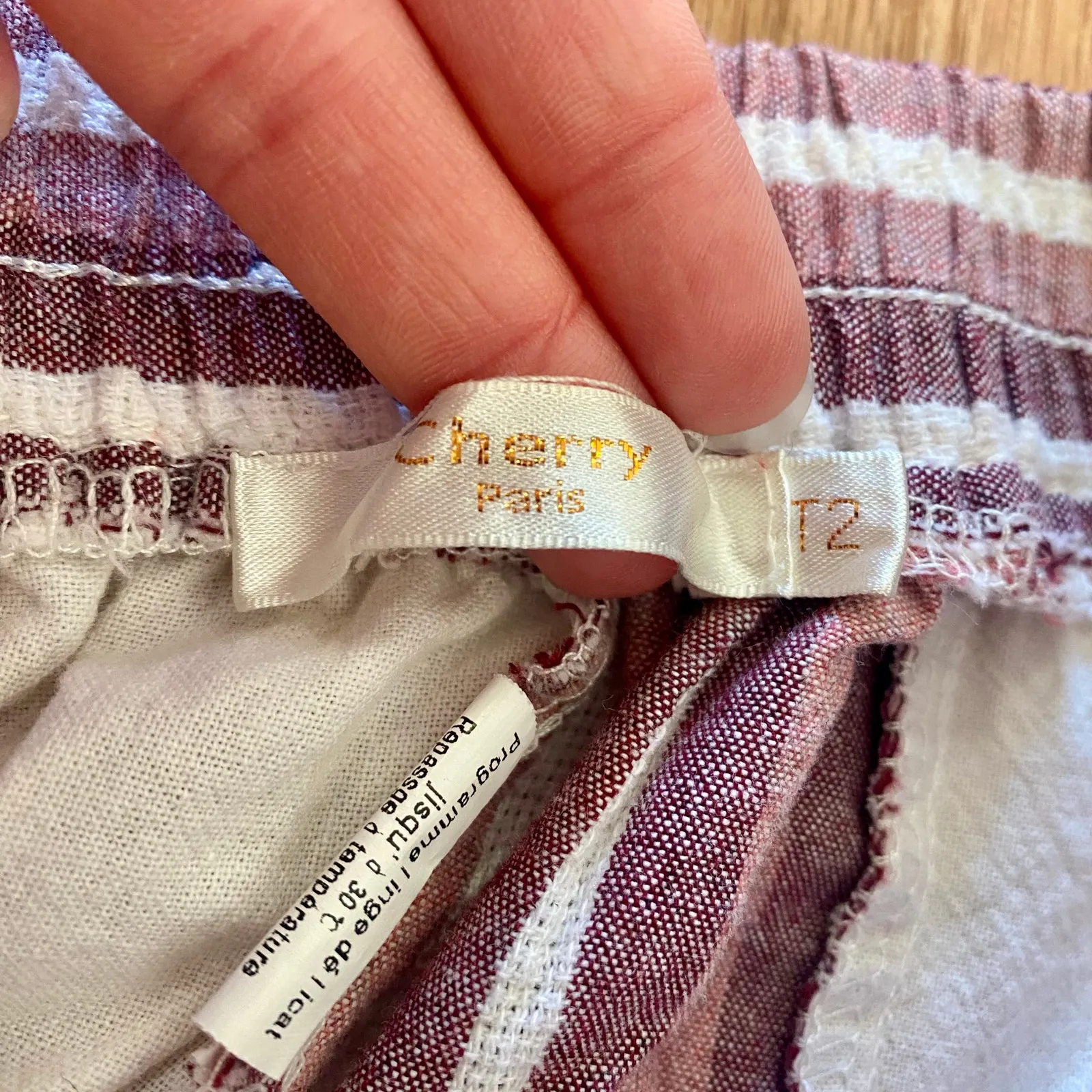 Cherry Paris Striped Pink & White Drawstring Lounge Pants Womens Medium - Image 12