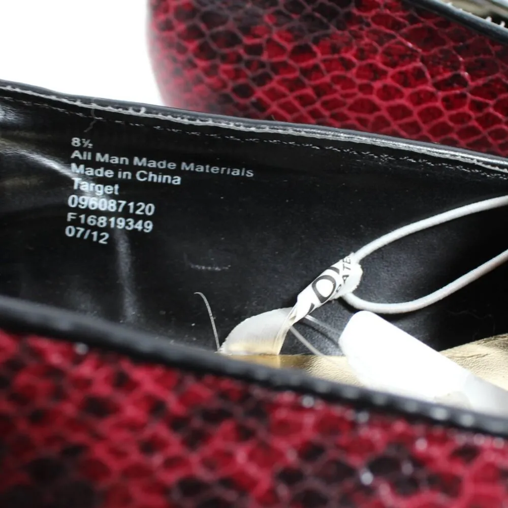 NWT Mossimo Burgundy & Black Snakeskin Loafer Flats Women's Size 8 1/2 Red - Image 10