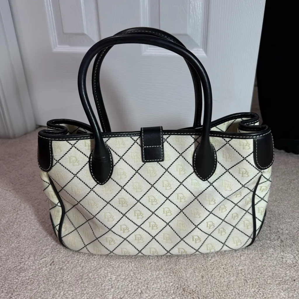 Dooney & Bourke  Black and Cream Logo Satchel with blue duck bag charm - Image 3