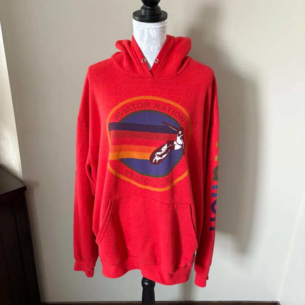Aviator Nation Vail Relaxed Pullover Hoodie Xlarge Red - Image 2