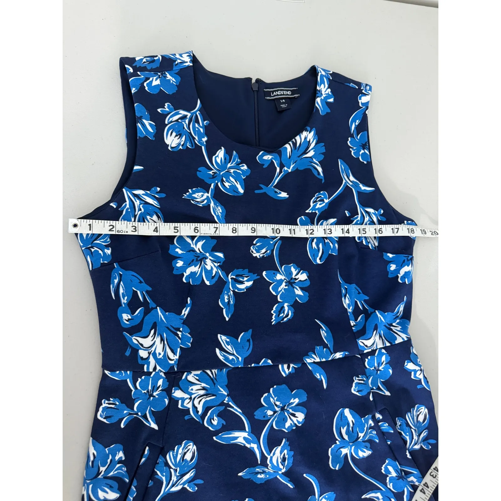 Lands' End Women's Blue Floral Sleeveless Tank Sheath Dress 14 - Image 4
