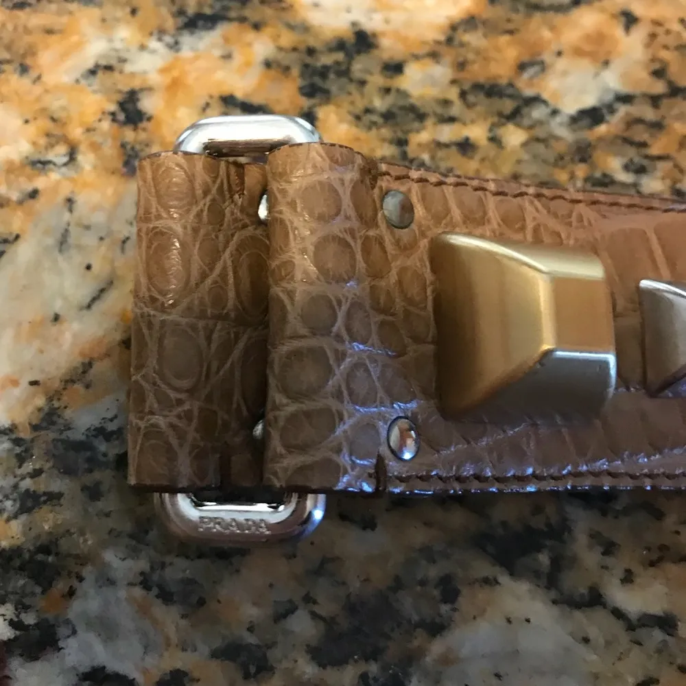 Prada Croc Studded Brown Belt sz 85/34 L - Image 4