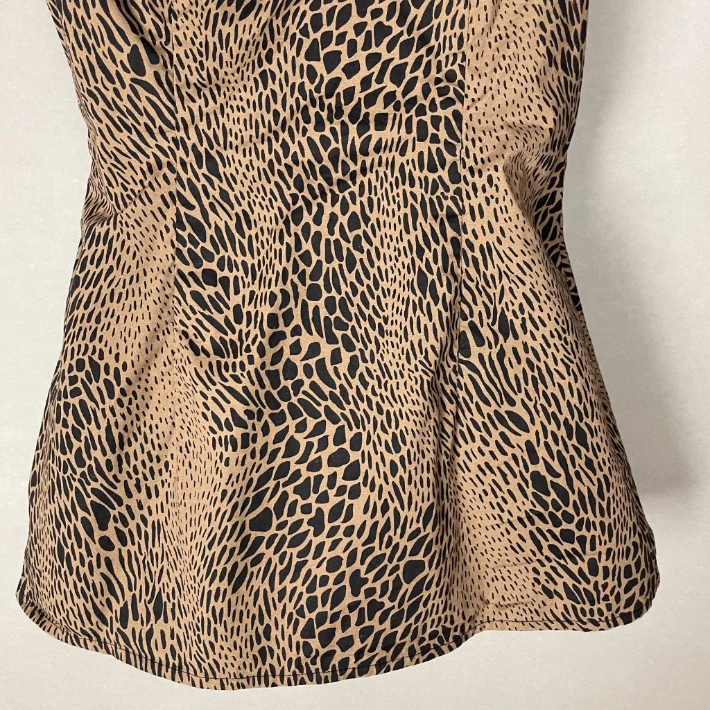 Guess Wrap Top Animal Print Women Small‎ Brown Black Leopard Sleeveless Blouse - Image 7