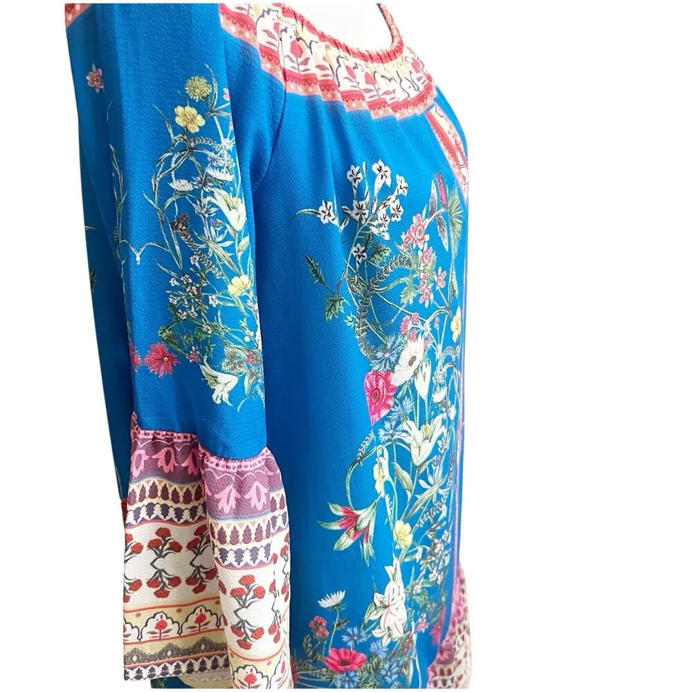 Umgee Scarf Print Knee Length Dress Size Large Bohemian Multicolor Off Shoulder - Image 6