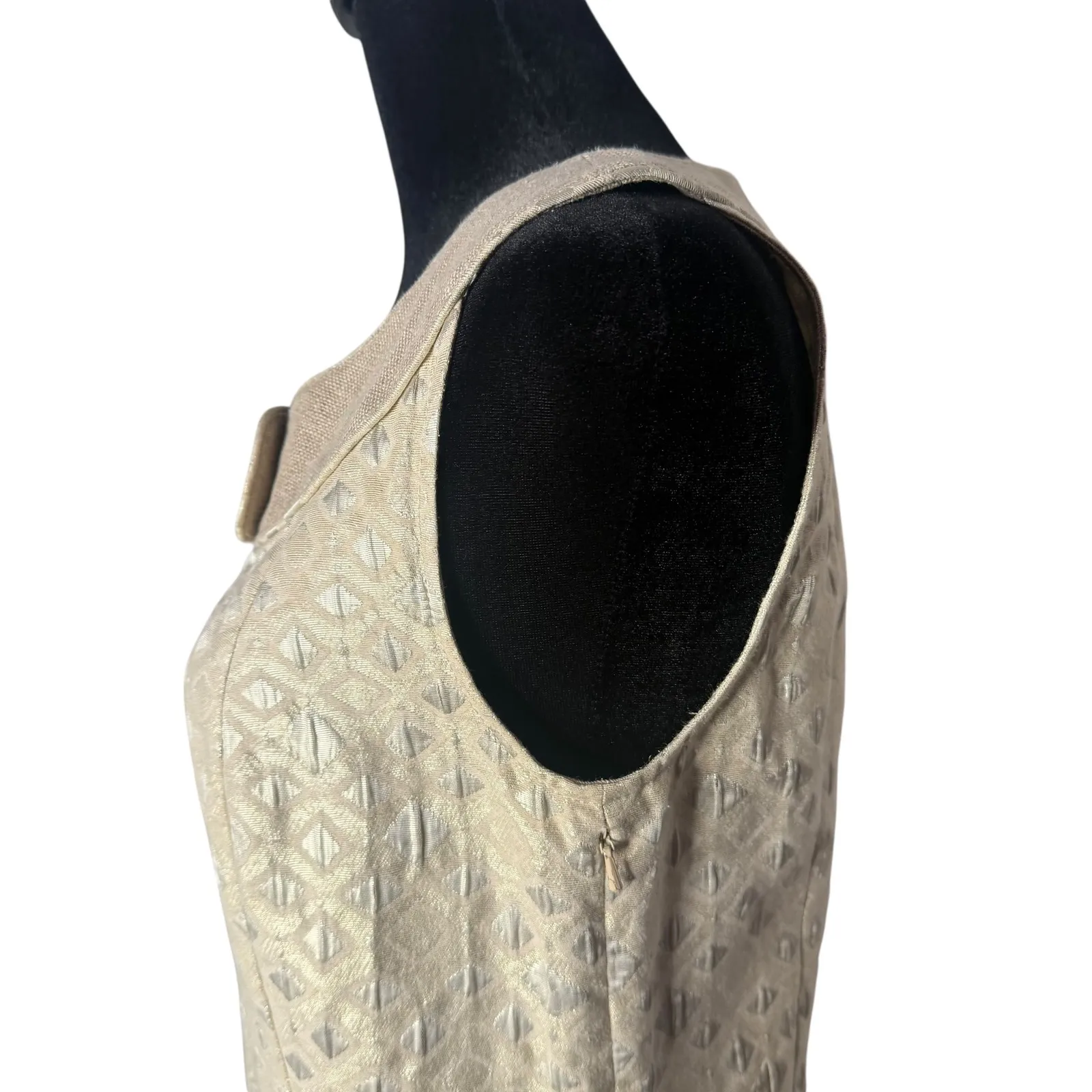 Tory Burch Textured Geometric‎ Gold Short Dress Size 6 Pocket Sleeveless Party - Image 9