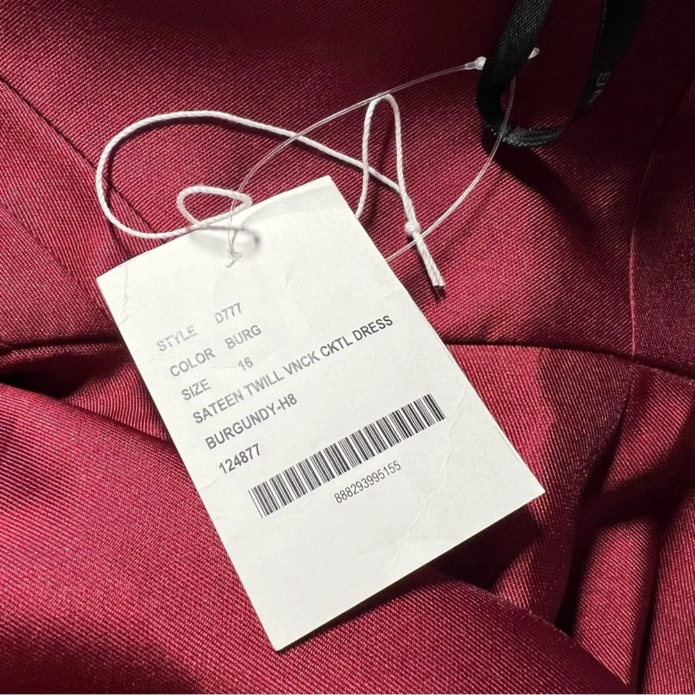 NWT  Draped Faux Wrap Cocktail Dress W/ Pockets Burgundy Size 16 D777 - Image 12