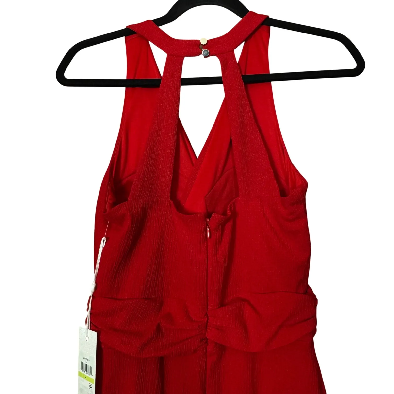 Sienna Red Halter Neck Ruched Waist Draping Midi Dress 4 Classic Cocktail Party - Image 4