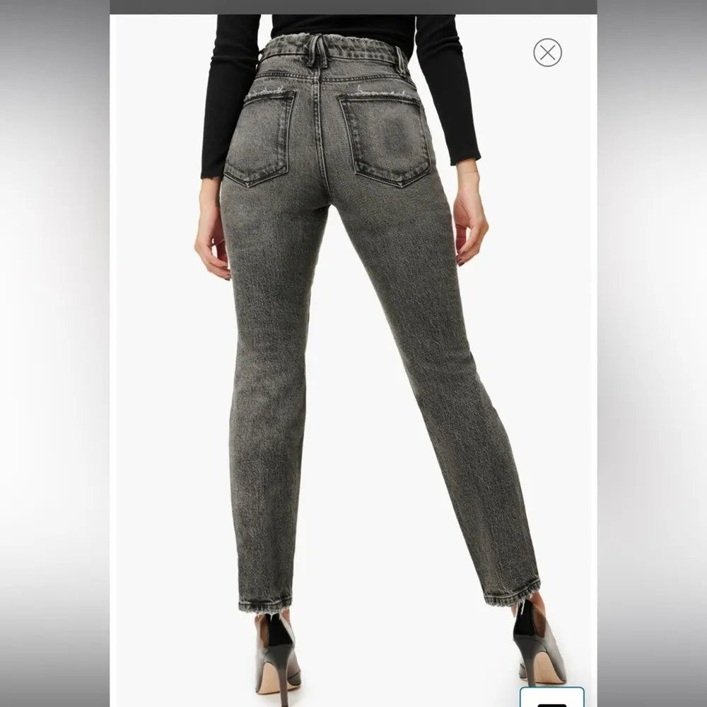 Good American Good Classic Low Fray Raw Hem Jeans Gray Black Jean - Image 3