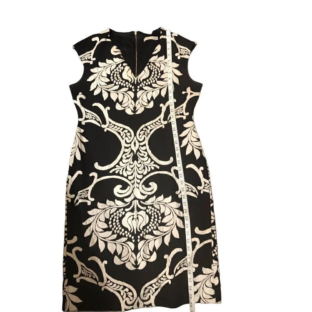 New York & Company black and cream floral botanical midi dress size LP - Image 13