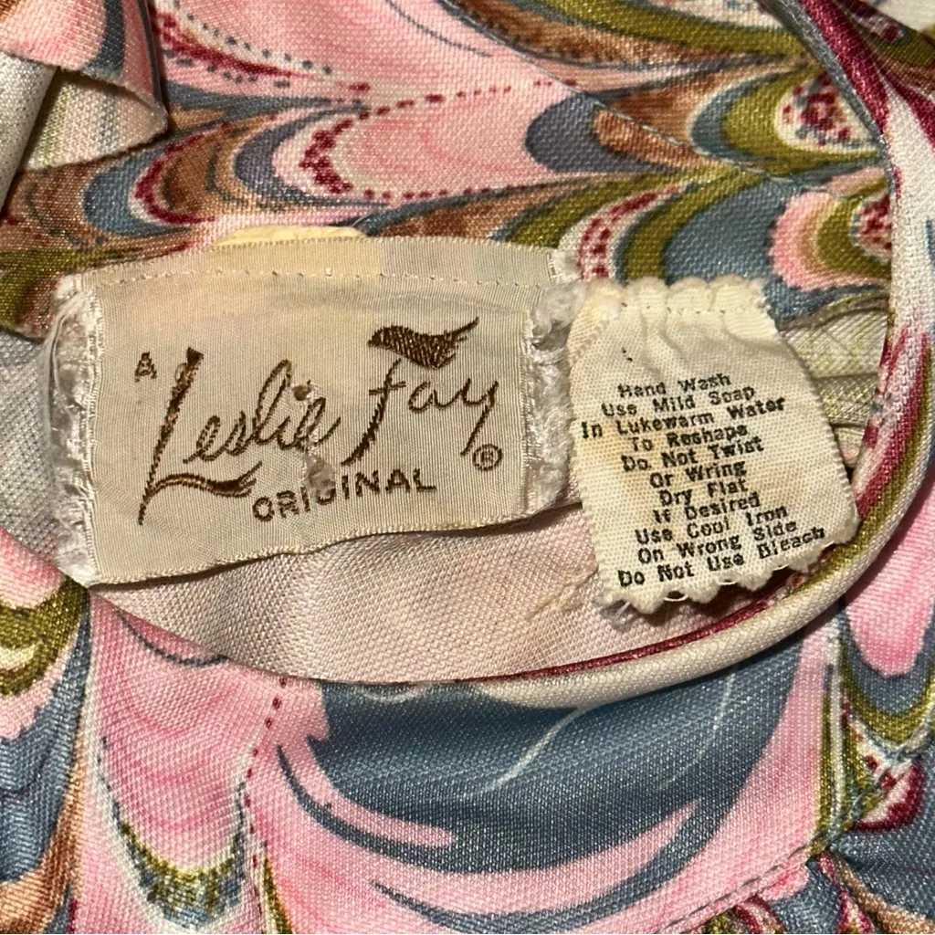 Leslie Fay Vintage 60’s 70’s Womens 4 6 Psychedelic Marbled Pink Blue Maxi Dress - Image 6