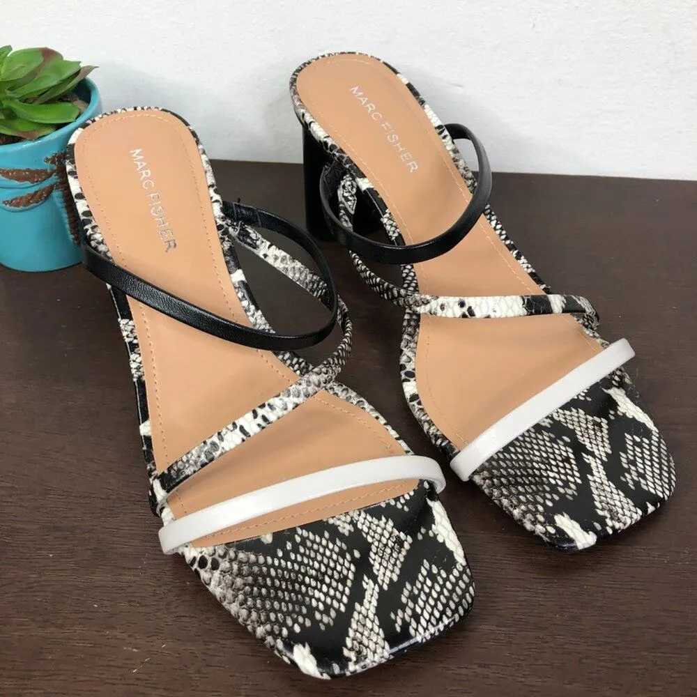 NEW Marc Fisher Aliana Snake Print Leather Heeled Strappy Sandals Size 7.5M - Image 2