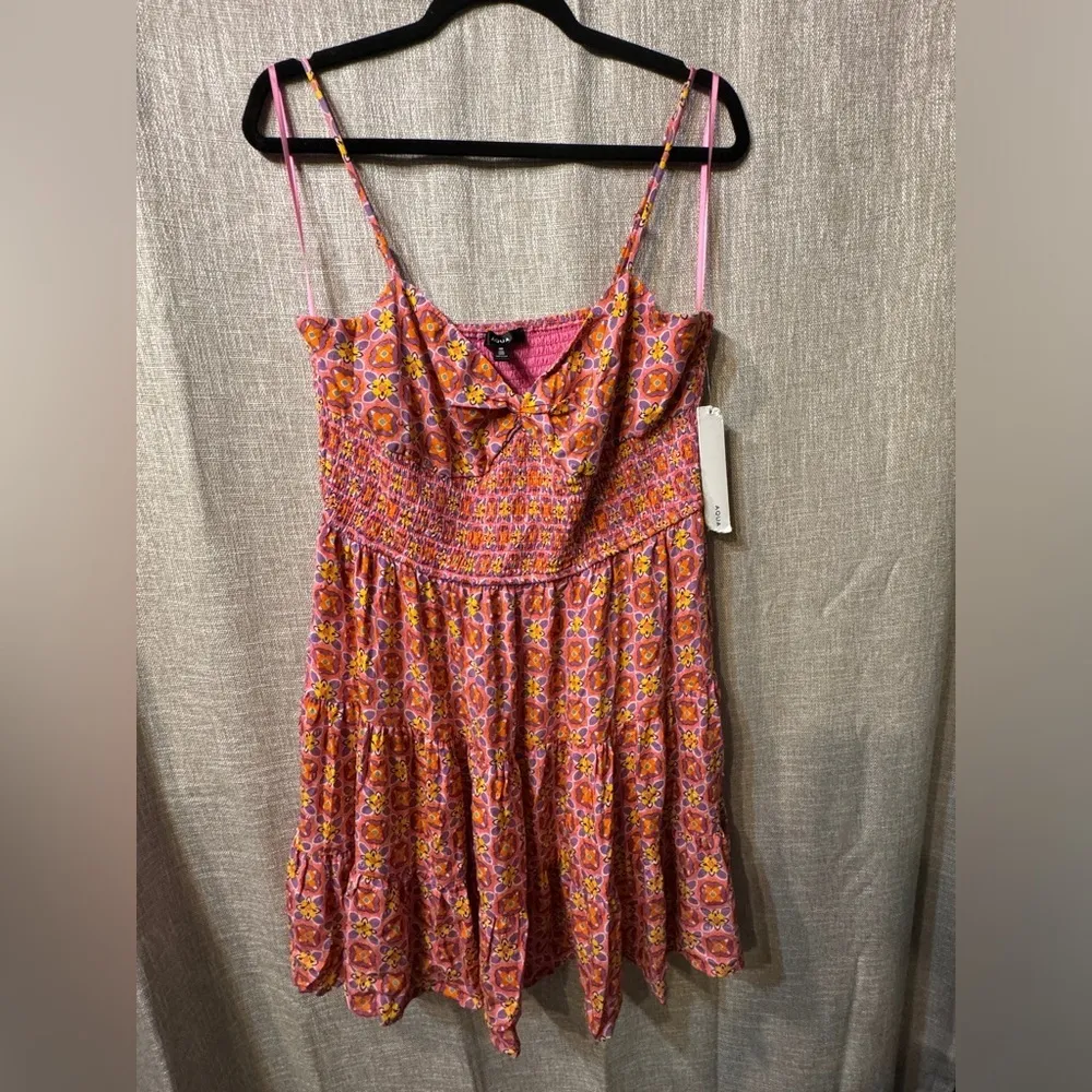 Smocked Pink & Orange patterned Aqua by Bloomingdale’s mini dress NWT size XL - Image 7