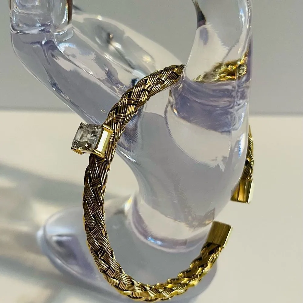 Gold plated Stainless Steel mesh weave open bangle bracelet. - Image 2