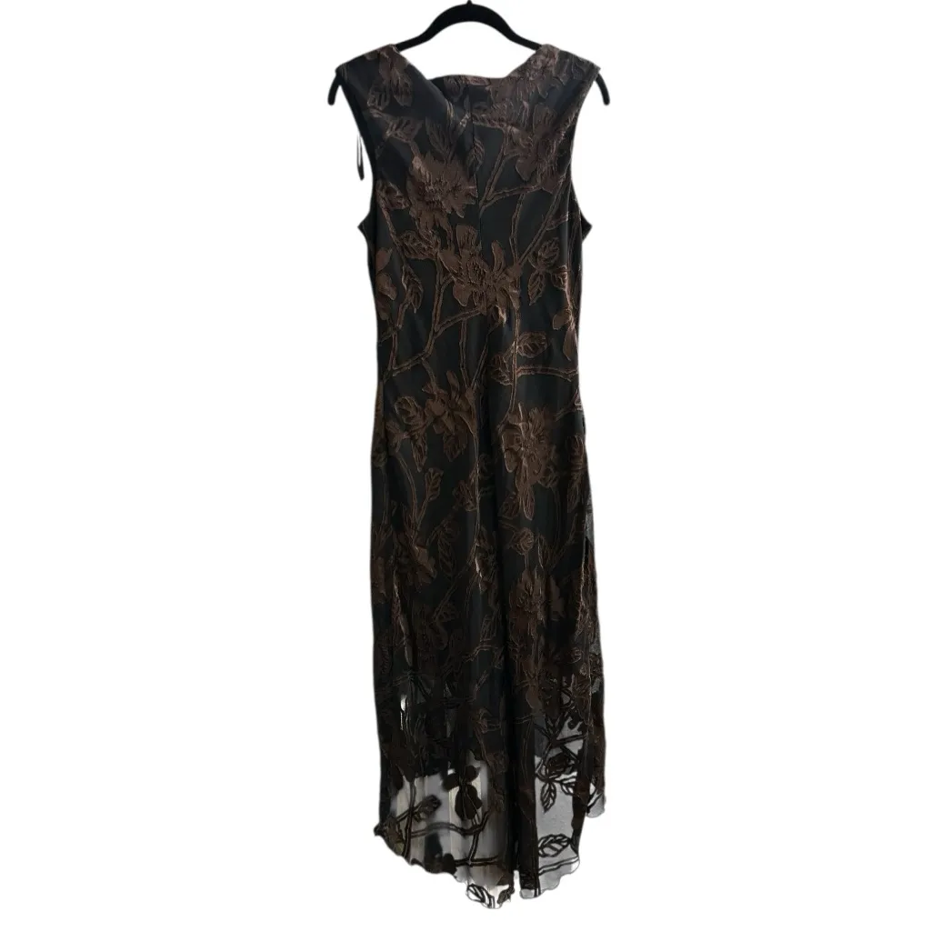 Vintage Chiffon Velvet Burnout Beaded Dress Midi Whimsigoth Y2K Feminine Size L - Image 7