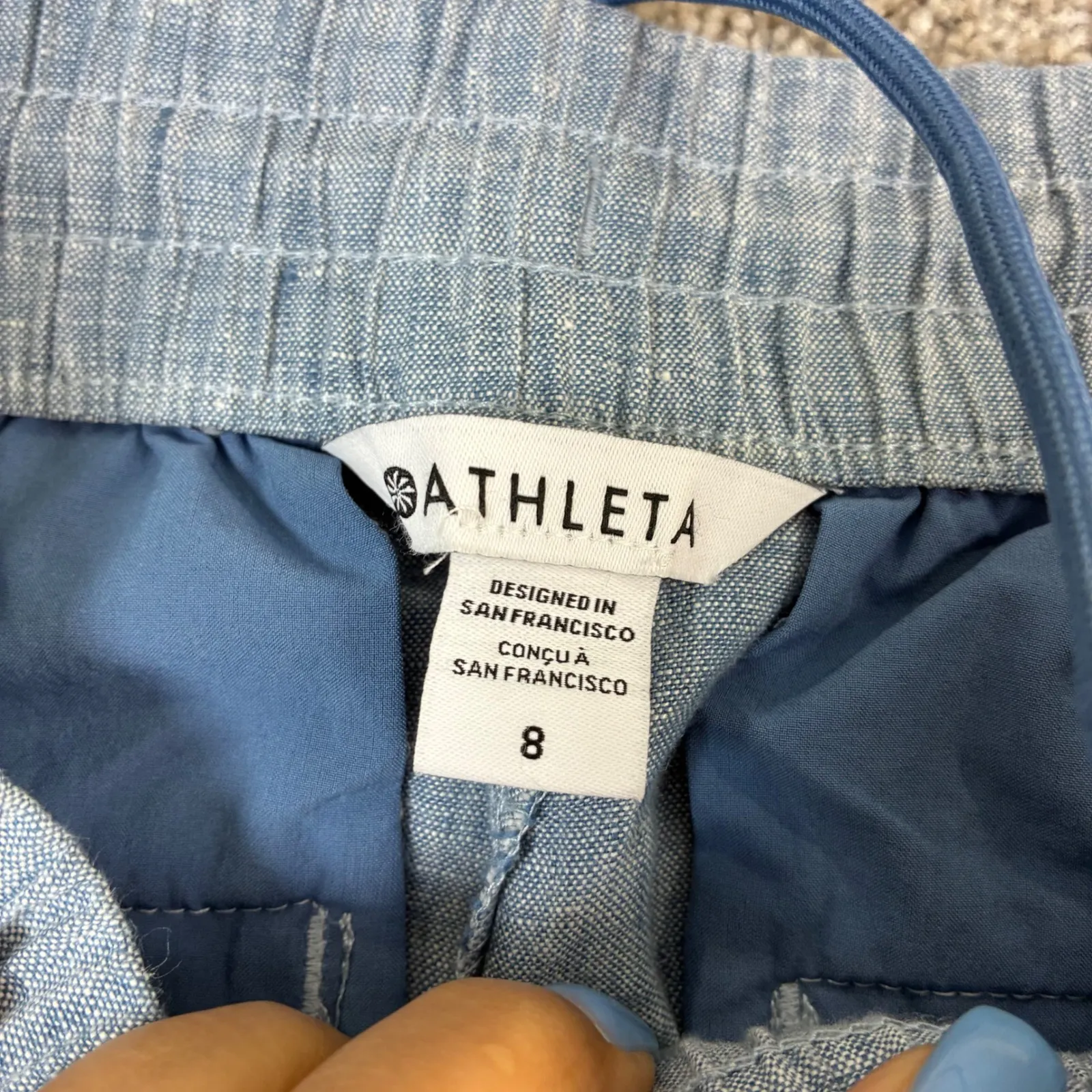 Athleta Cabo Linen Blend Pants Womens Size 8 Light Blue Drawstring Elastic Waist - Image 3
