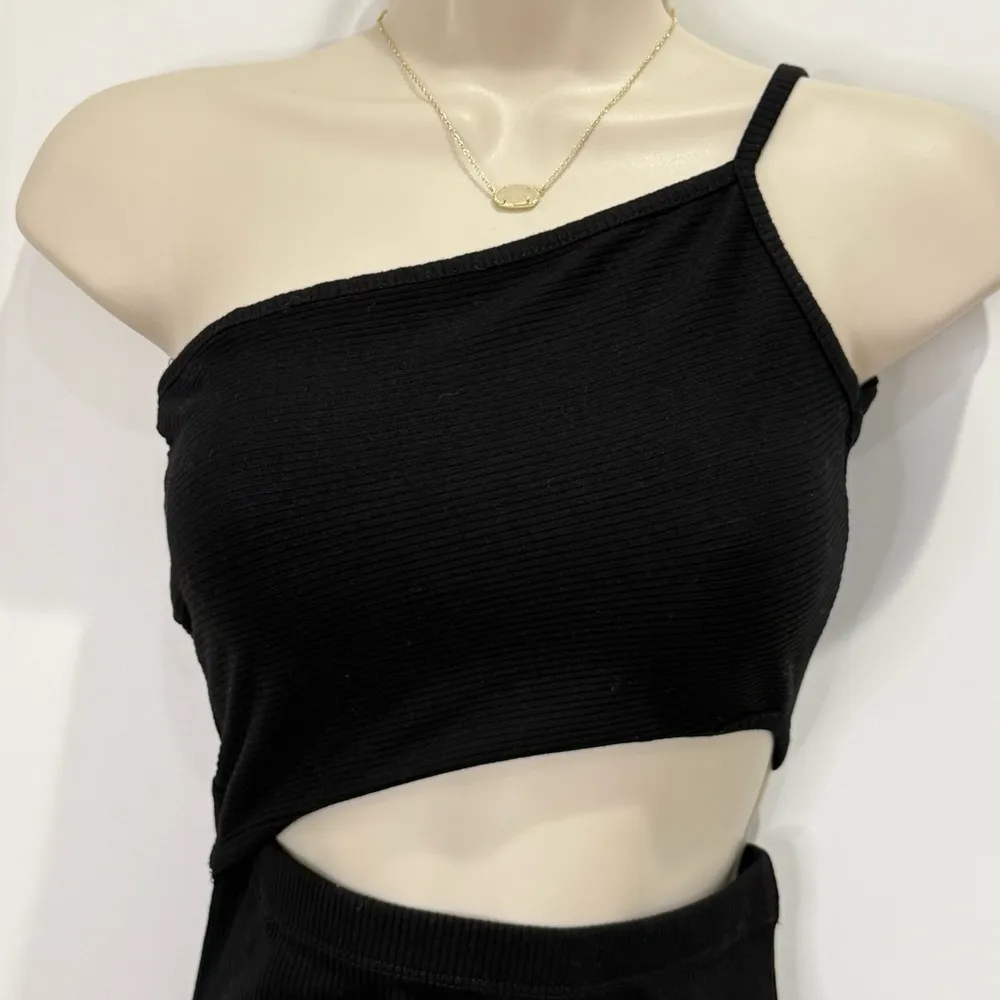 Amable By Mable Midi Dress Cutout One Shoulder Ribbed Black Small Cocktail Party - Image 5