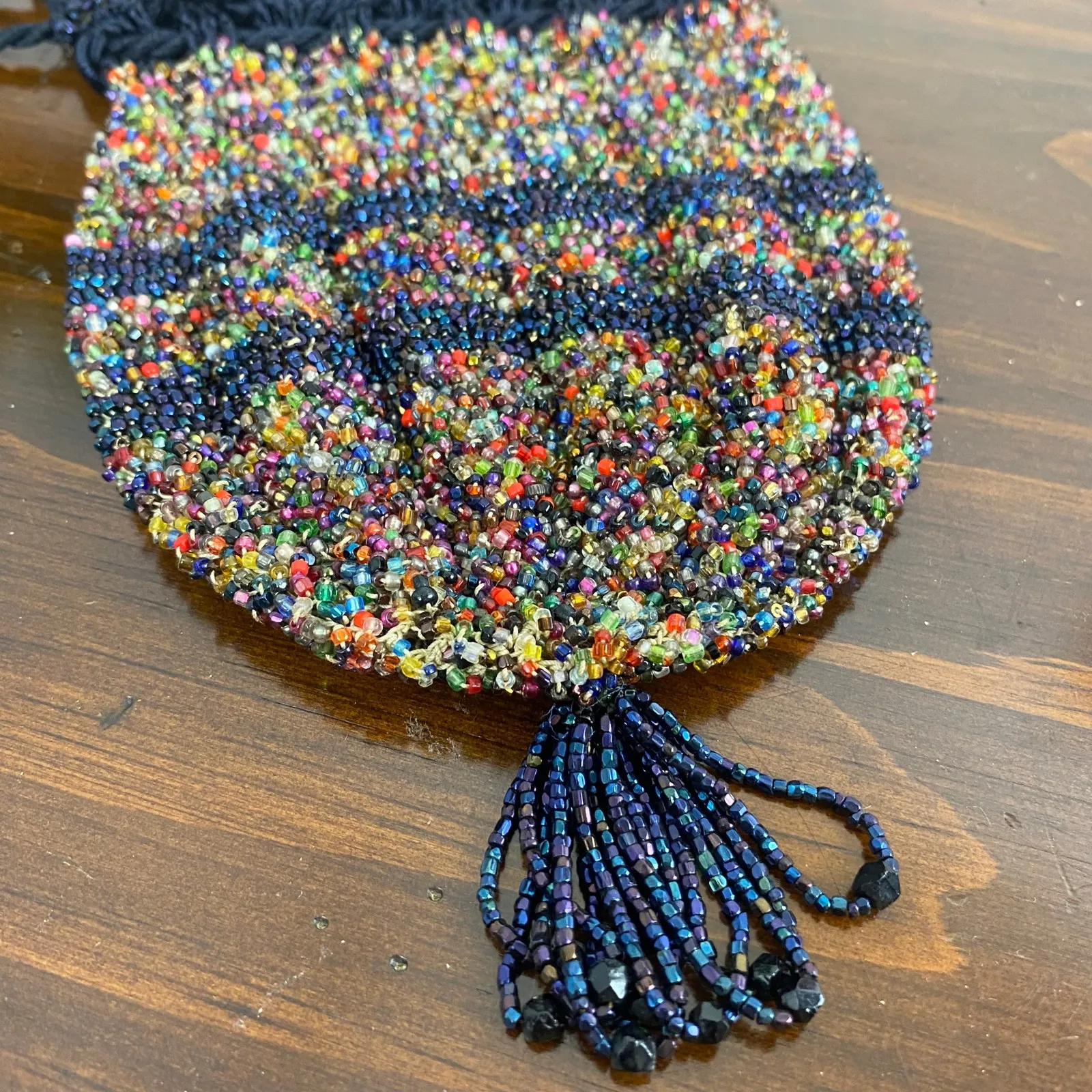 Beautiful Multicolor Confetti Beaded Drawstring Pouch Evening Bag - Image 4