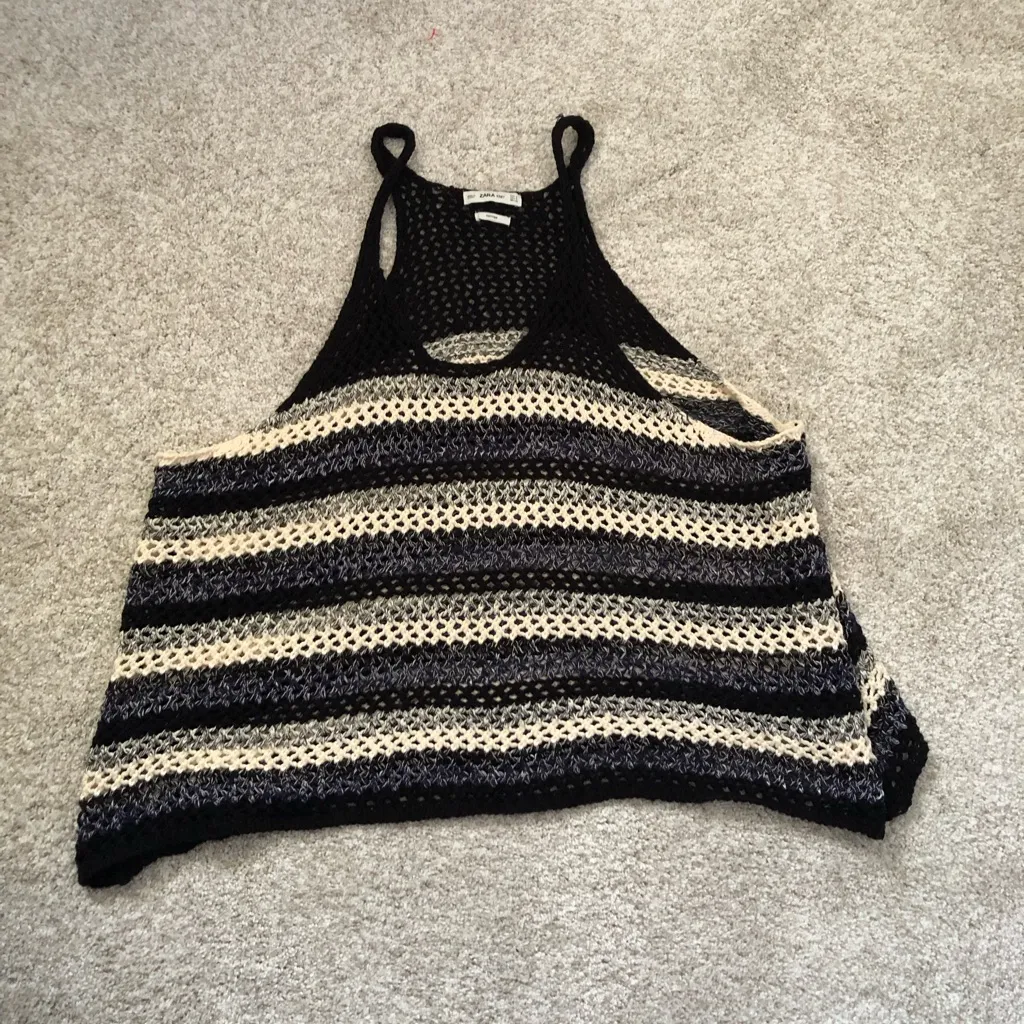 Zara Striped Knit oversized baggy vest cotton women size S - Image 3